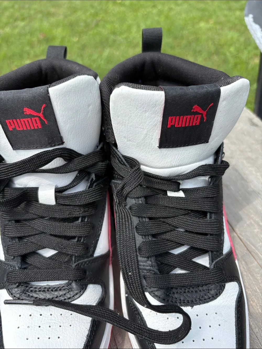 Puma Kids' Black White and Red High-Top Sneakers